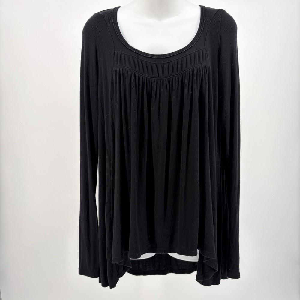 We The Free Top Women S Black Ribbed Long Sleeve High Low Pleated Oversized